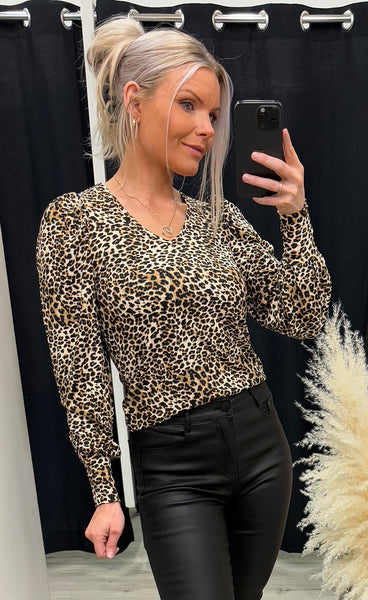 Vya v-neck longsleeve - leopard