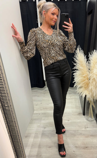 Vya v-neck longsleeve - leopard