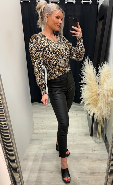 Vya v-neck longsleeve - leopard