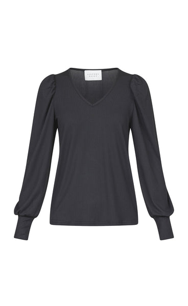 Vya v-neck longsleeve - black