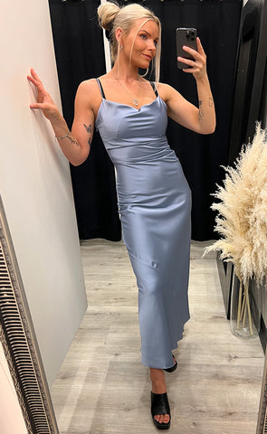 Michelle satin dress - ash blue