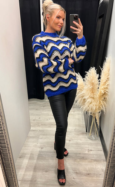 Panama knit sweater - electric blue