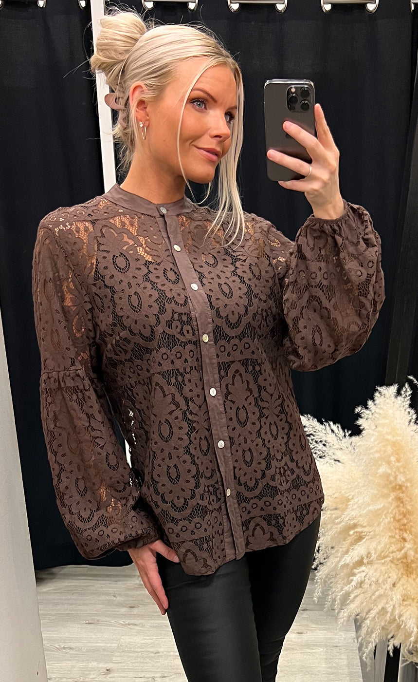 Celeste lace shirt - chocolate brown