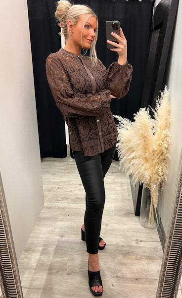 Celeste lace shirt - chocolate brown