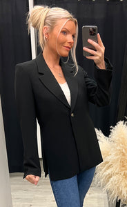 Barbine slit blazer - black