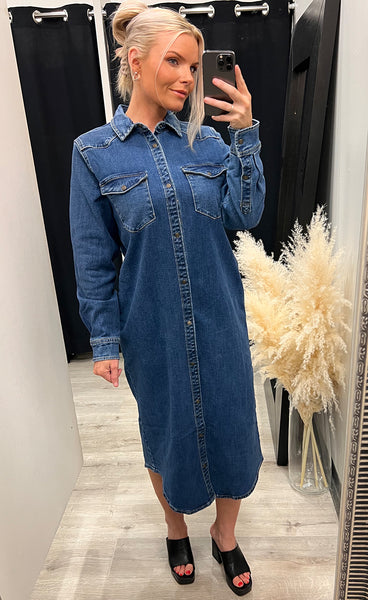 Onea long dress - mid blue wash