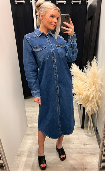 Onea long dress - mid blue wash