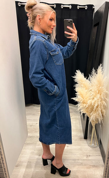 Onea long dress - mid blue wash