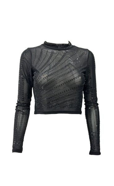 Glitter mesh top 28621 - black