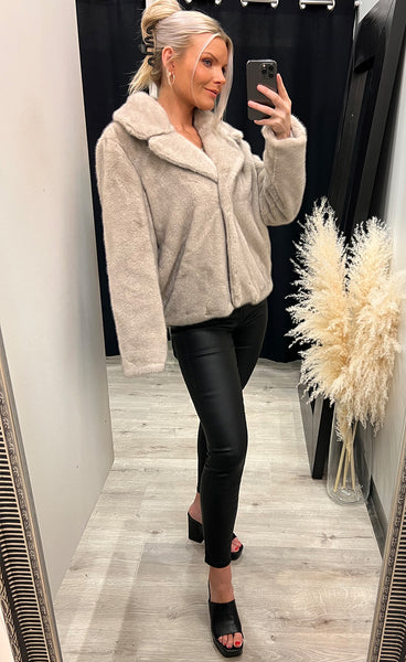 Loðjakki 24992 - beige grey