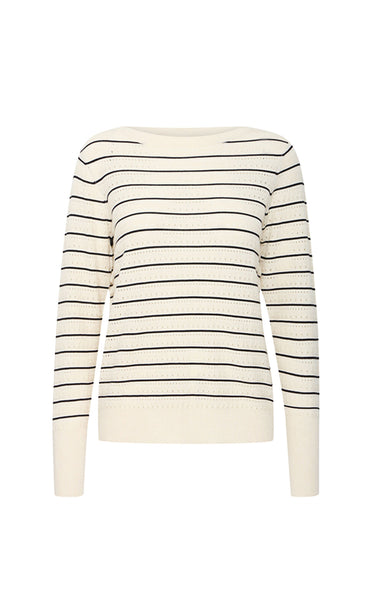 Sara boatneck pullover - antique white striped