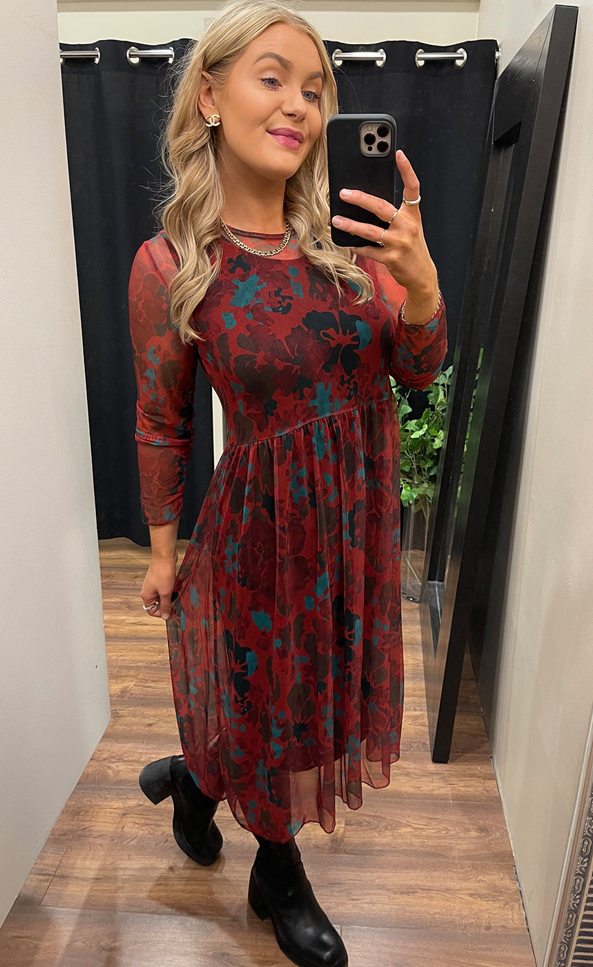 Zoe kjóll - big floral/red